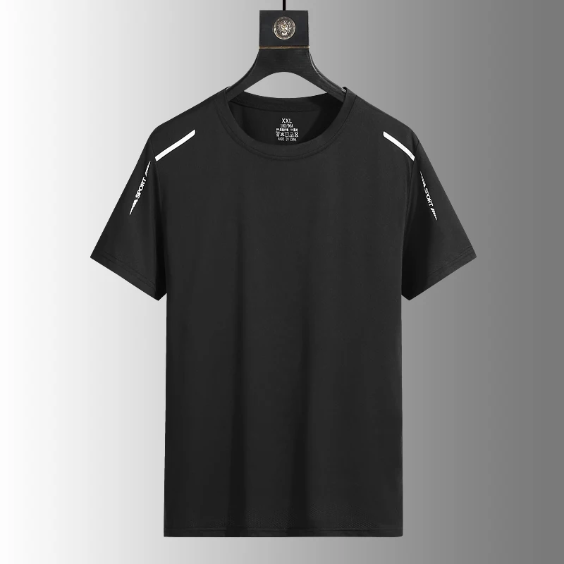 Men's Silk Ice Round Collar T-shirt, Simple Running Fitness Suit, Breathable Thin T-shirt, Quick Dry T-shirt, Summer