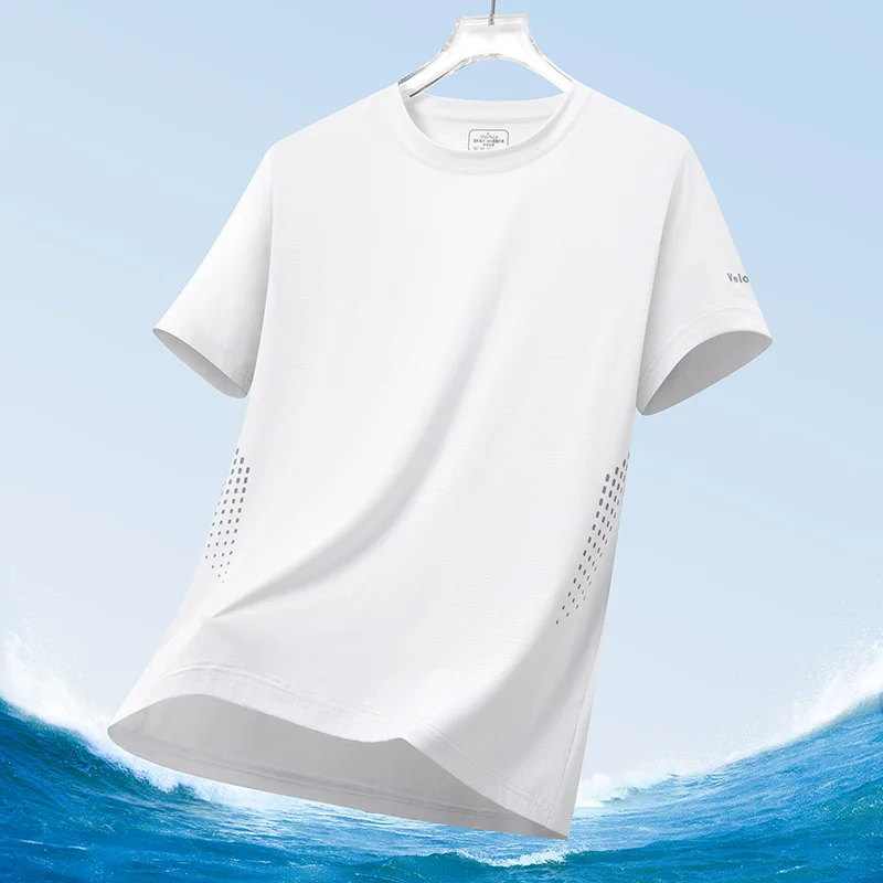 Men's Silk Ice Round Collar T-shirt, Simple Running Fitness Suit, Breathable Thin T-shirt, Quick Dry T-shirt, Summer