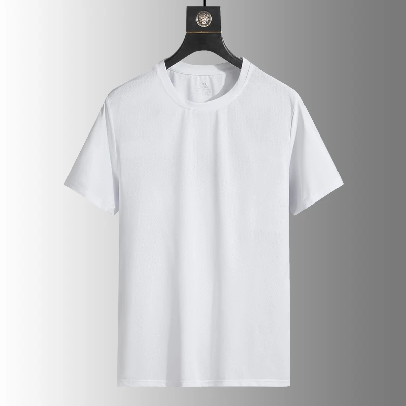 Men's Silk Ice Round Collar T-shirt, Simple Running Fitness Suit, Breathable Thin T-shirt, Quick Dry T-shirt, Summer