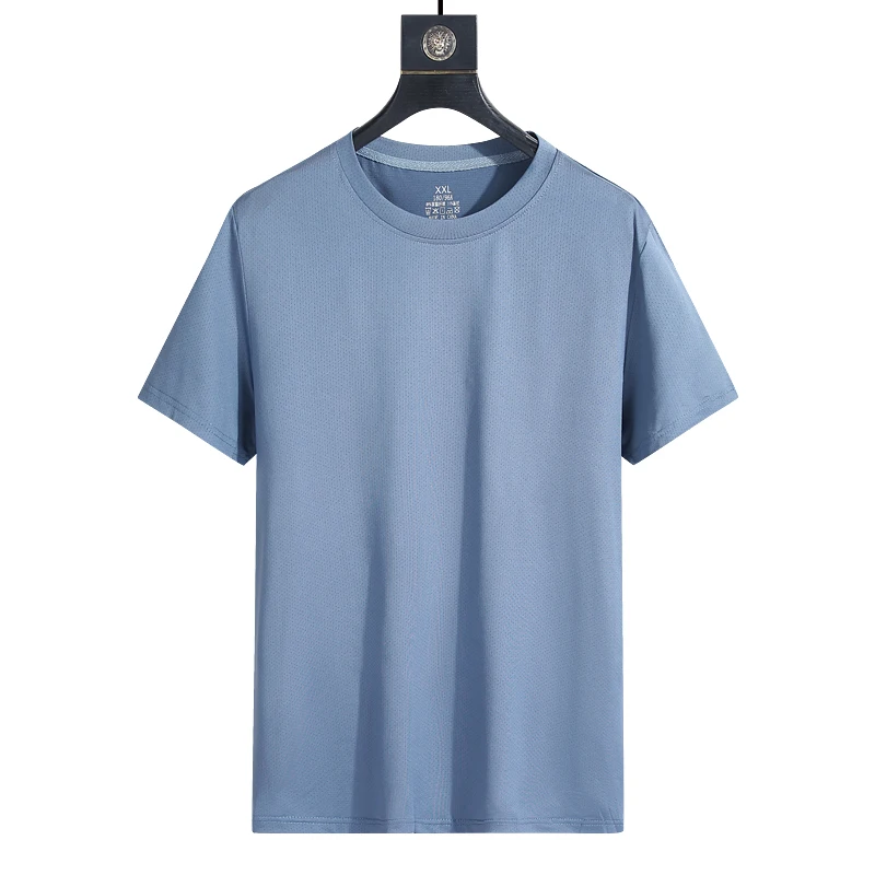 Men's Silk Ice Round Collar T-shirt, Simple Running Fitness Suit, Breathable Thin T-shirt, Quick Dry T-shirt, Summer