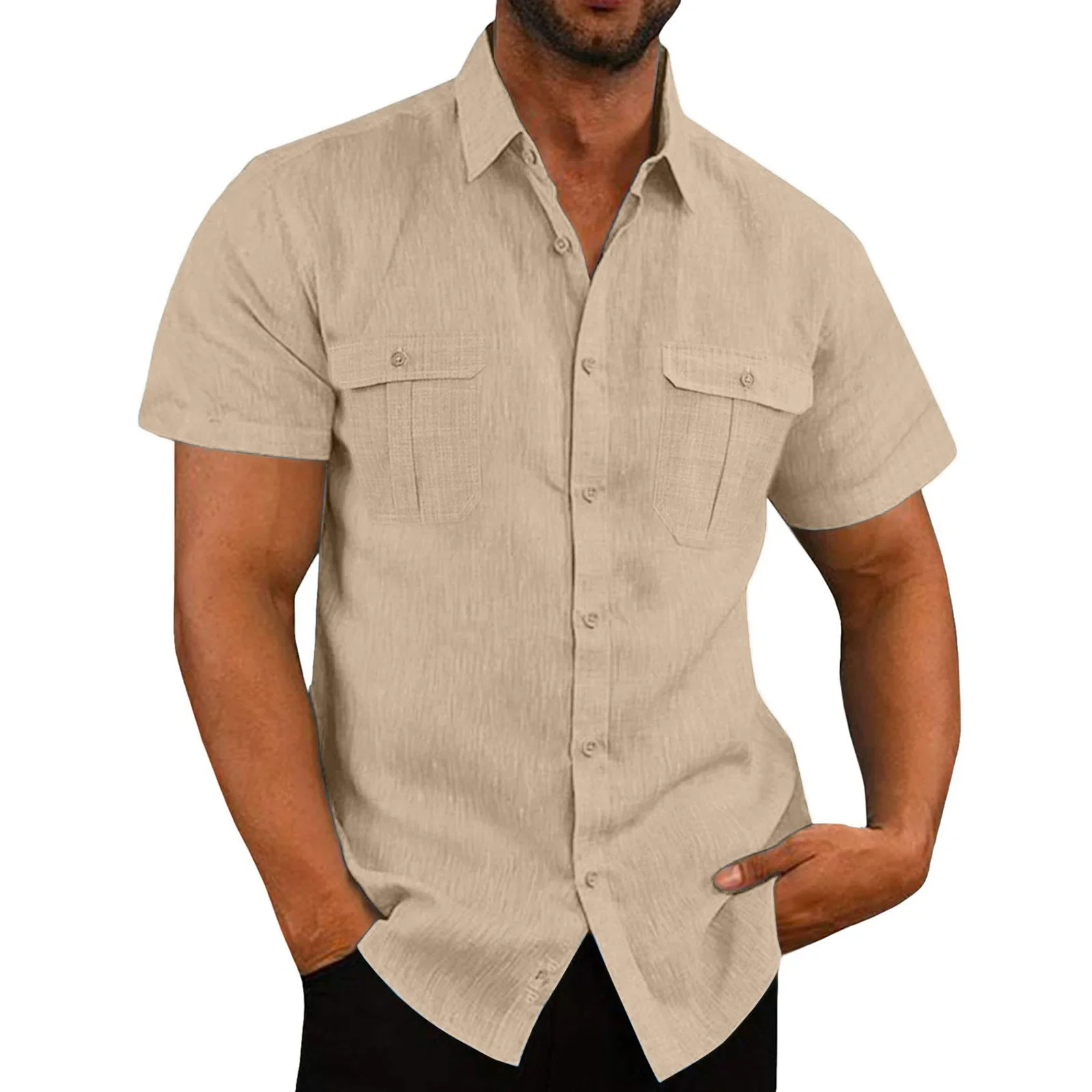 Cotton Linen Hot Sale Men Short-Sleeved Shirts Summer Solid Color Comfort Collar Casual Beach Style Plus SizeMale Shirts M-4XL