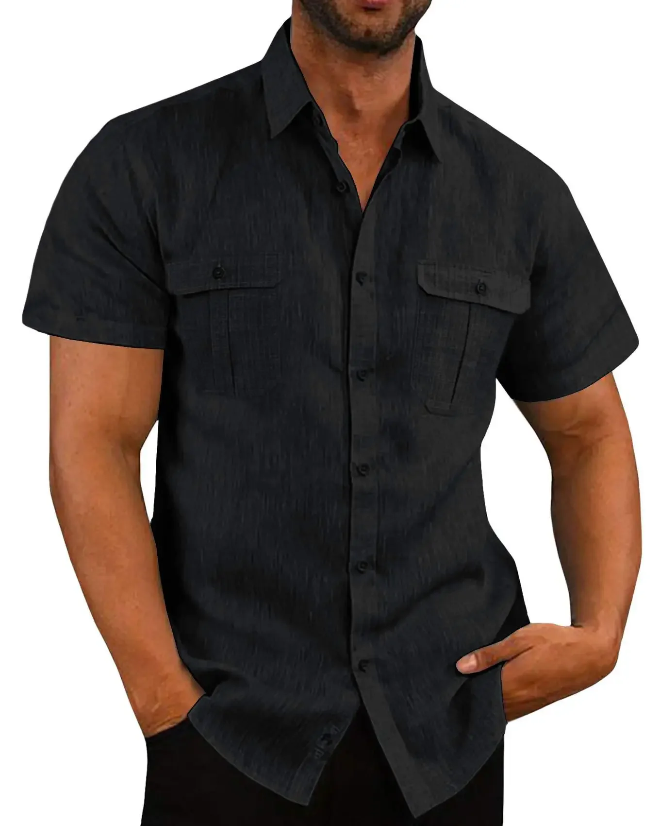 Cotton Linen Hot Sale Men Short-Sleeved Shirts Summer Solid Color Comfort Collar Casual Beach Style Plus SizeMale Shirts M-4XL