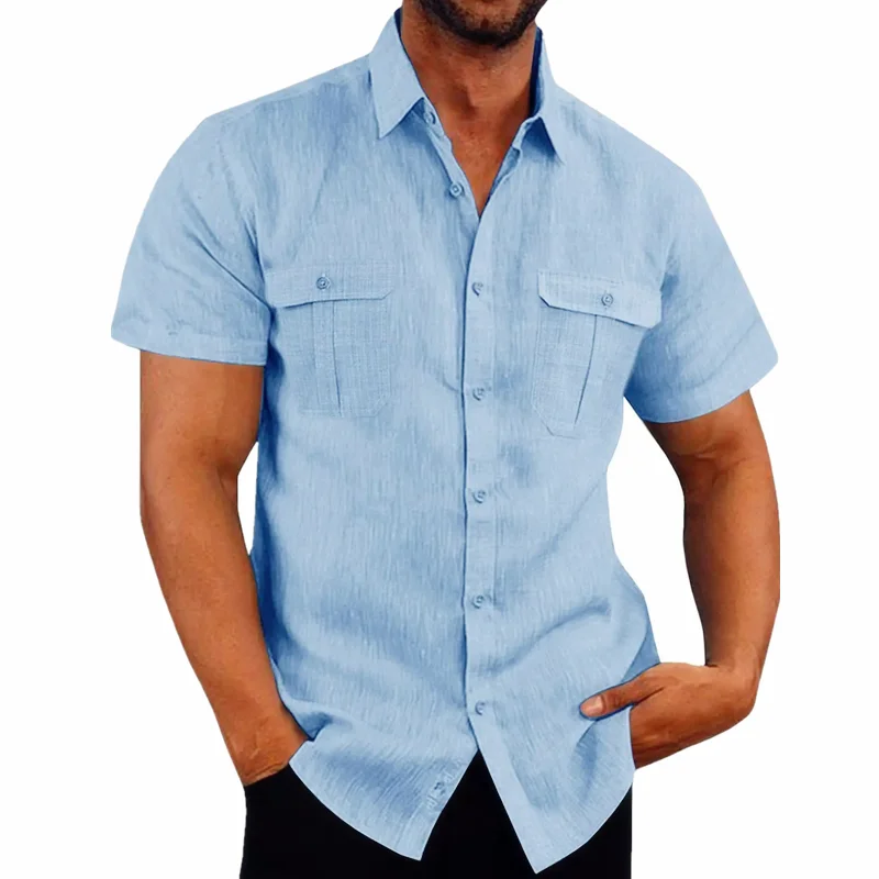 Cotton Linen Hot Sale Men Short-Sleeved Shirts Summer Solid Color Comfort Collar Casual Beach Style Plus SizeMale Shirts M-4XL