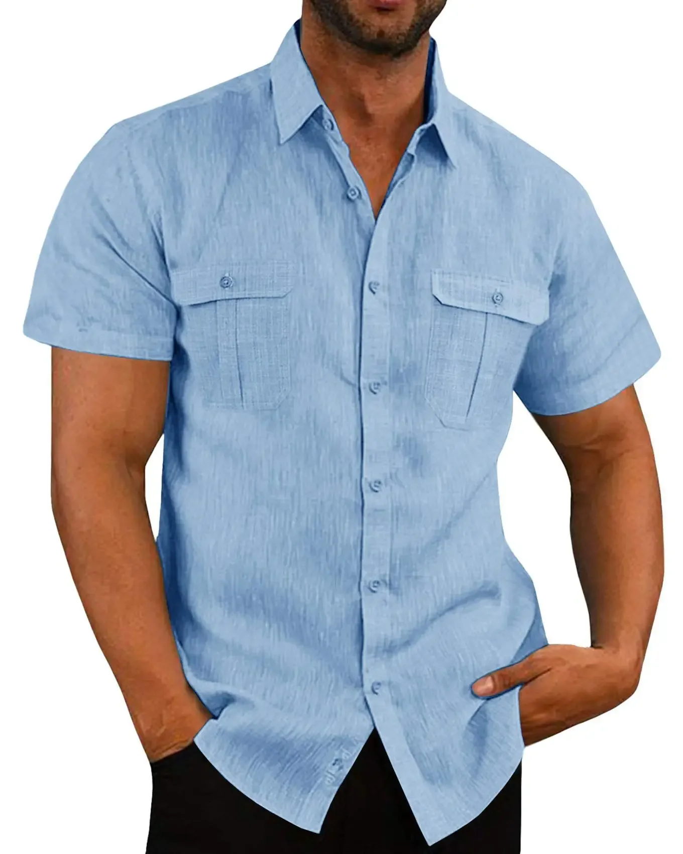 Cotton Linen Hot Sale Men Short-Sleeved Shirts Summer Solid Color Comfort Collar Casual Beach Style Plus SizeMale Shirts M-4XL