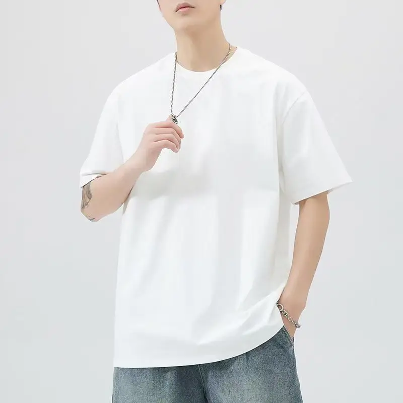 Men T Shirt New Summer Tops Solid Color Commute Classics Blank Tshirts Foundation Round Collar Short-Sleeve White Top Tees
