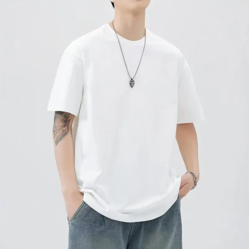 Men T Shirt New Summer Tops Solid Color Commute Classics Blank Tshirts Foundation Round Collar Short-Sleeve White Top Tees