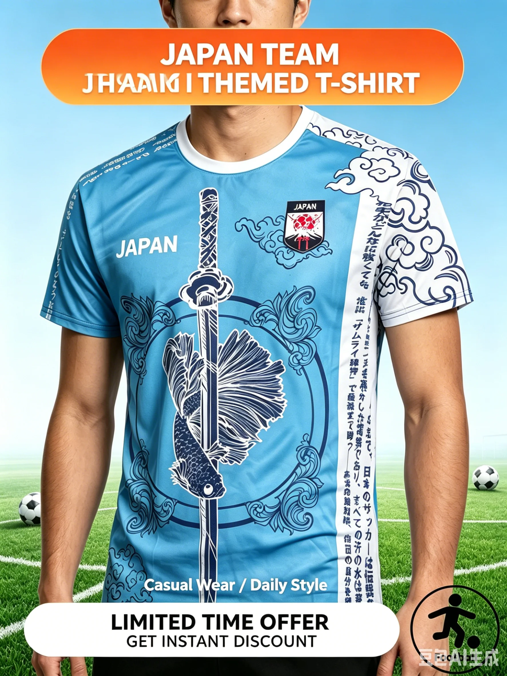 Japanese Style Soccer Jersey With Logo Design Breathable Quick-Dry For Sports Youths Japanese Culture Lovers Perfect Sports Gift