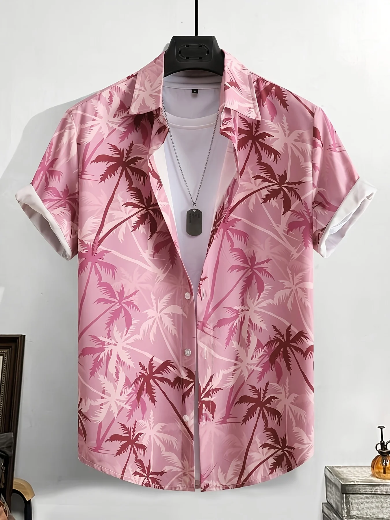 New Men Palm Tree Print Hawaiian Shirt Tropical Beach Aloha Shirt Casual Short Sleeve Button Down Summer Vacation Shirts