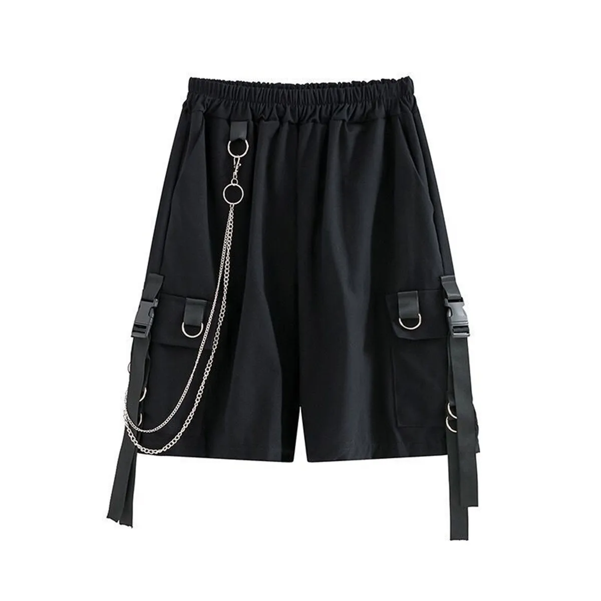 2026 Black Shorts With Chain Summer Casual Fashion Boardshort Bermuda Male Drawstring Elastic Waist With Chain Beach Shorts Men