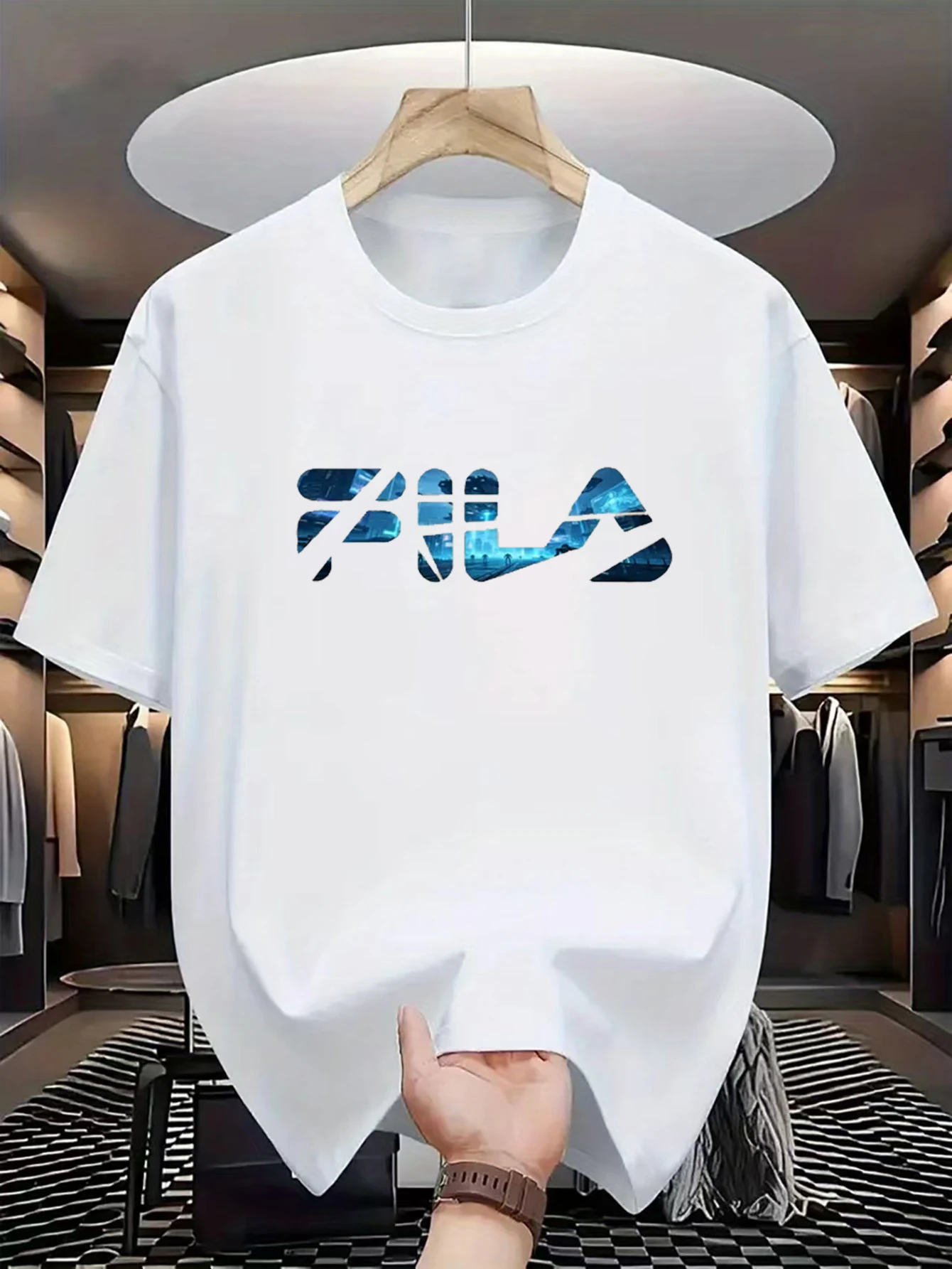 2D printed men's loose summer T-shirt, printed round neck casual tight T-shirt, short sleeved T-shirt