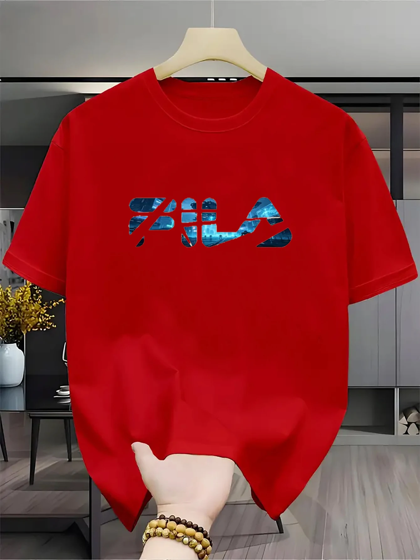 2D printed men's loose summer T-shirt, printed round neck casual tight T-shirt, short sleeved T-shirt