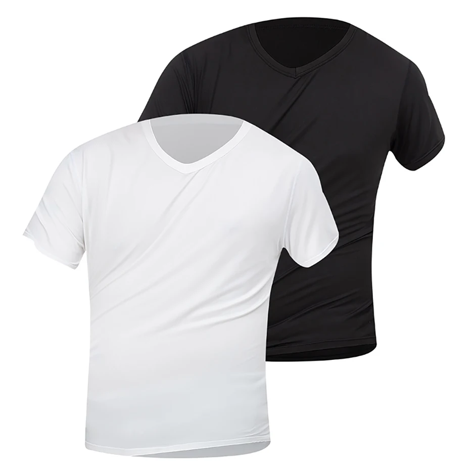 1/2/3 Piece Men's Solid Color Four Season Short Sleeved V-neck Sports And Comfortable Plus Size Youth Casual Base T-shirt