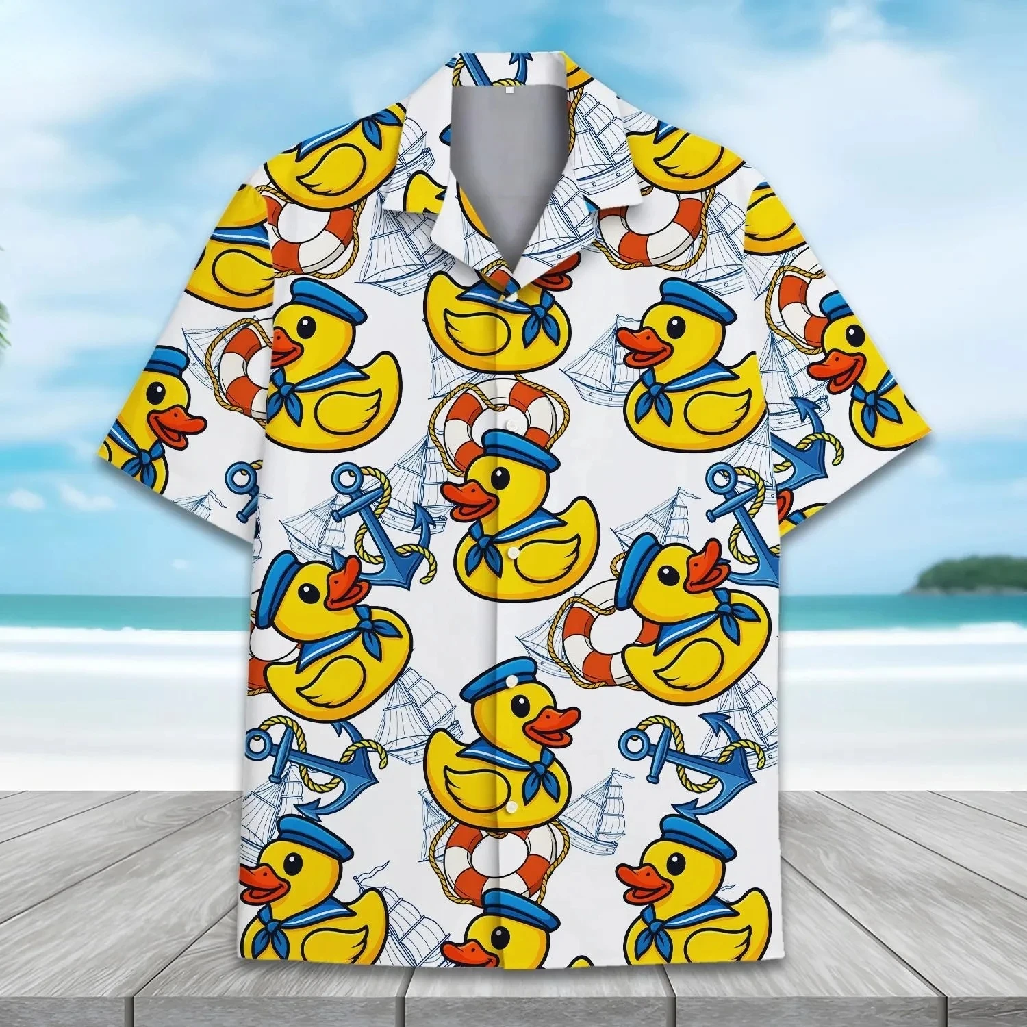 Funny Neon Rubber Duck Hawaiian Shirt for Men Galaxy Yellow Duck Mens Hawaiian Casual Button Down Shirts Short Sleeve Shirt Tops