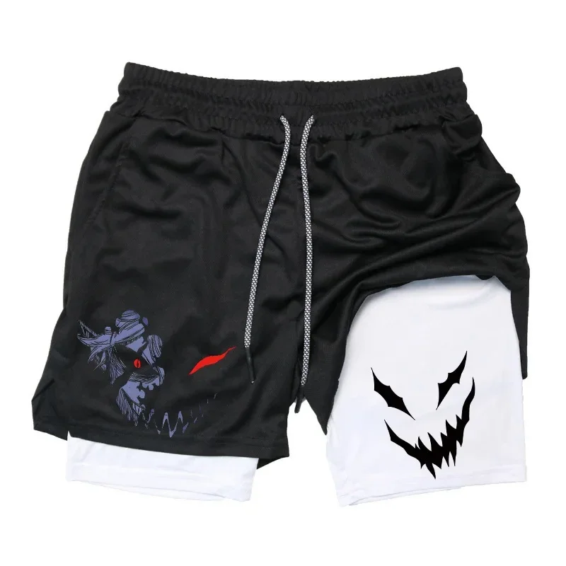 Summer New Black Five-leaf Clover Printed Men's and Women's Shorts Double-layer Loose Sports and Casual Pants for Beach Fitness
