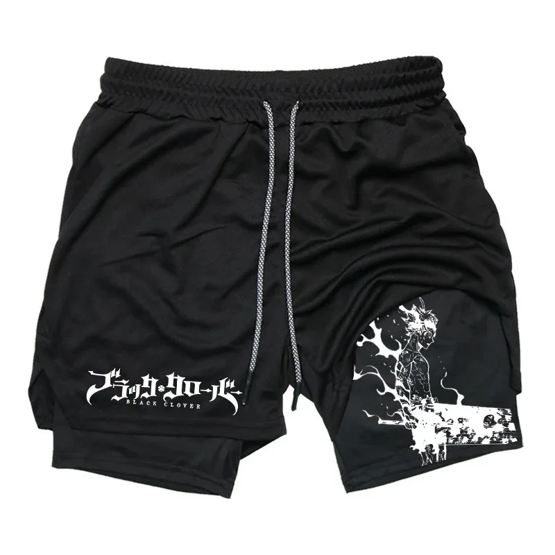 Summer New Black Five-leaf Clover Printed Men's and Women's Shorts Double-layer Loose Sports and Casual Pants for Beach Fitness