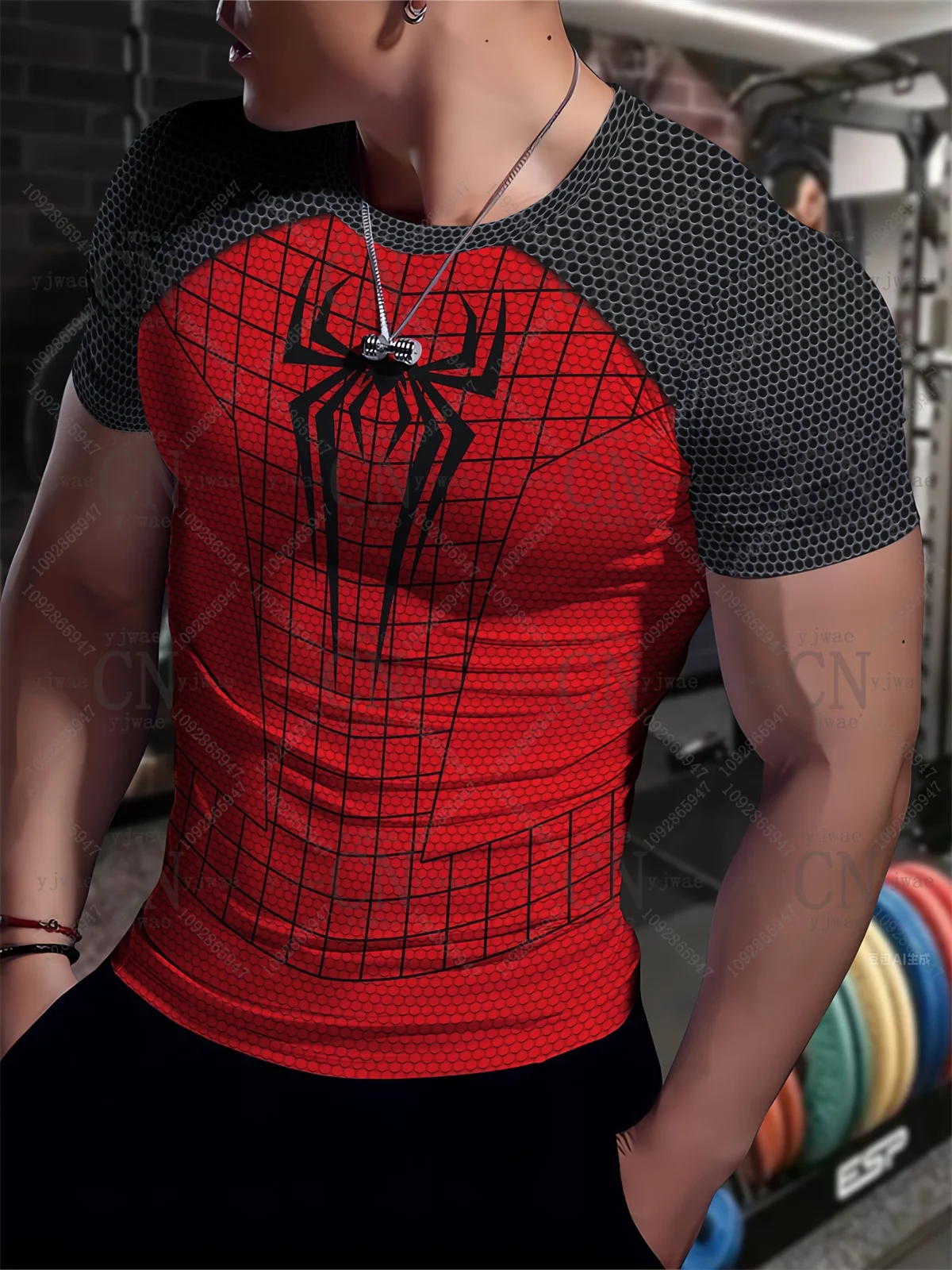 Spider Graphic Printed Short Sleeved Outdoor Fitness Training Top Round Neck Quick Drying Sports Tee Summer Men'S T-Shirt