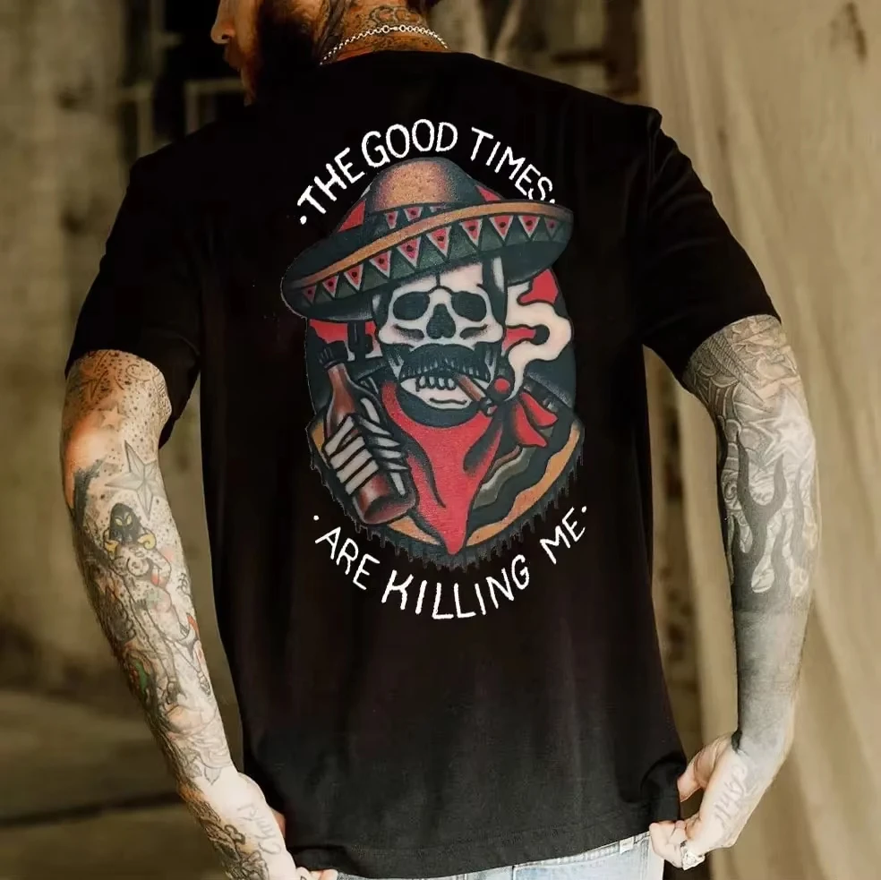Funny Have A Nice Day Skull Print T-shirt Graphic T-shirt High Quality Men's and Women's Short Sleeved T-shirts Men's Streetwear