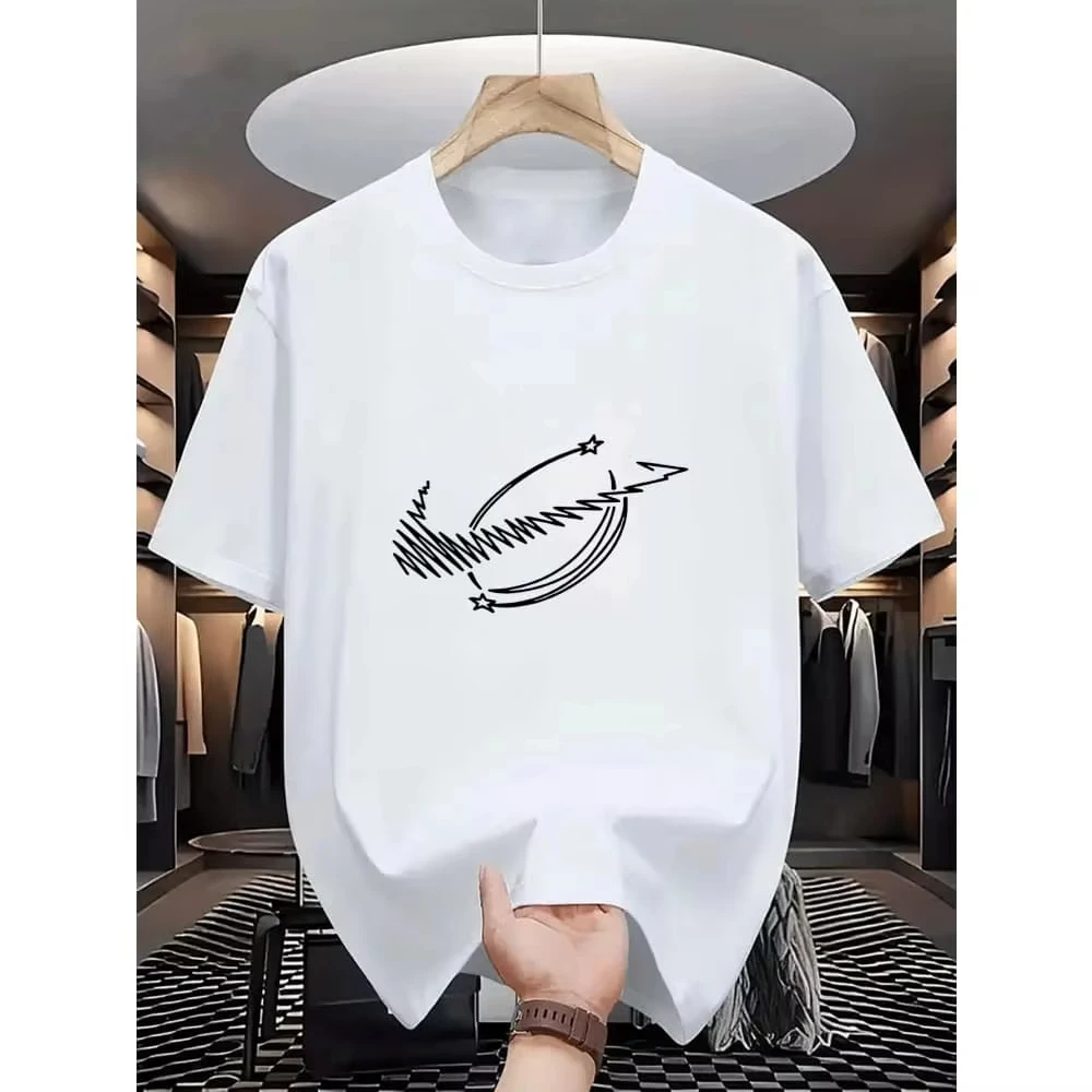 2026 men's casual T-shirt loose and soft round neck short sleeved T-shirt spring and summer line printed men's T-shirt