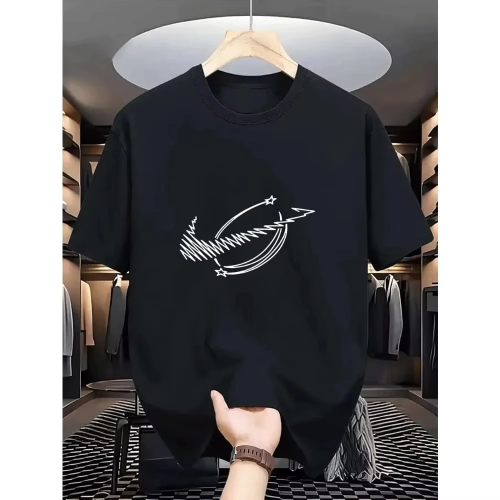 2026 men's casual T-shirt loose and soft round neck short sleeved T-shirt spring and summer line printed men's T-shirt