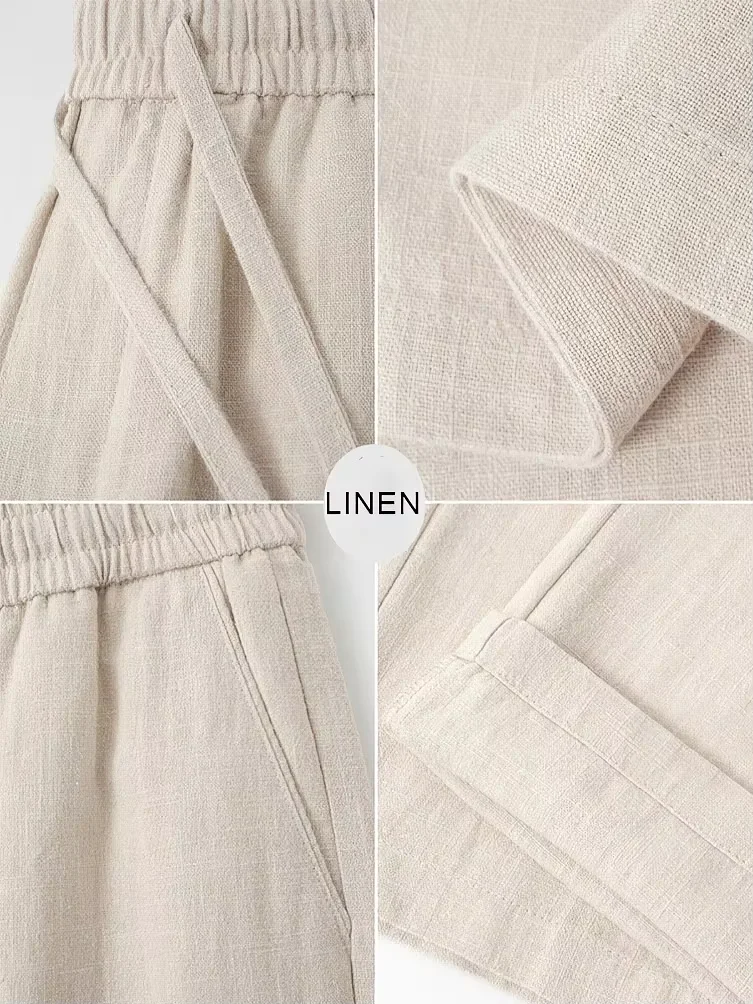 New Straight Casual Cotton Linen Pants Men Wide Leg Lightweight Baggy Cotton Sweatpants Male Sport Jogger Straight Work Trousers