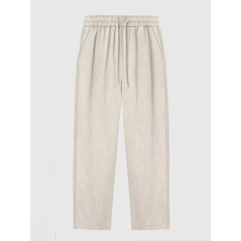 New Straight Casual Cotton Linen Pants Men Wide Leg Lightweight Baggy Cotton Sweatpants Male Sport Jogger Straight Work Trousers
