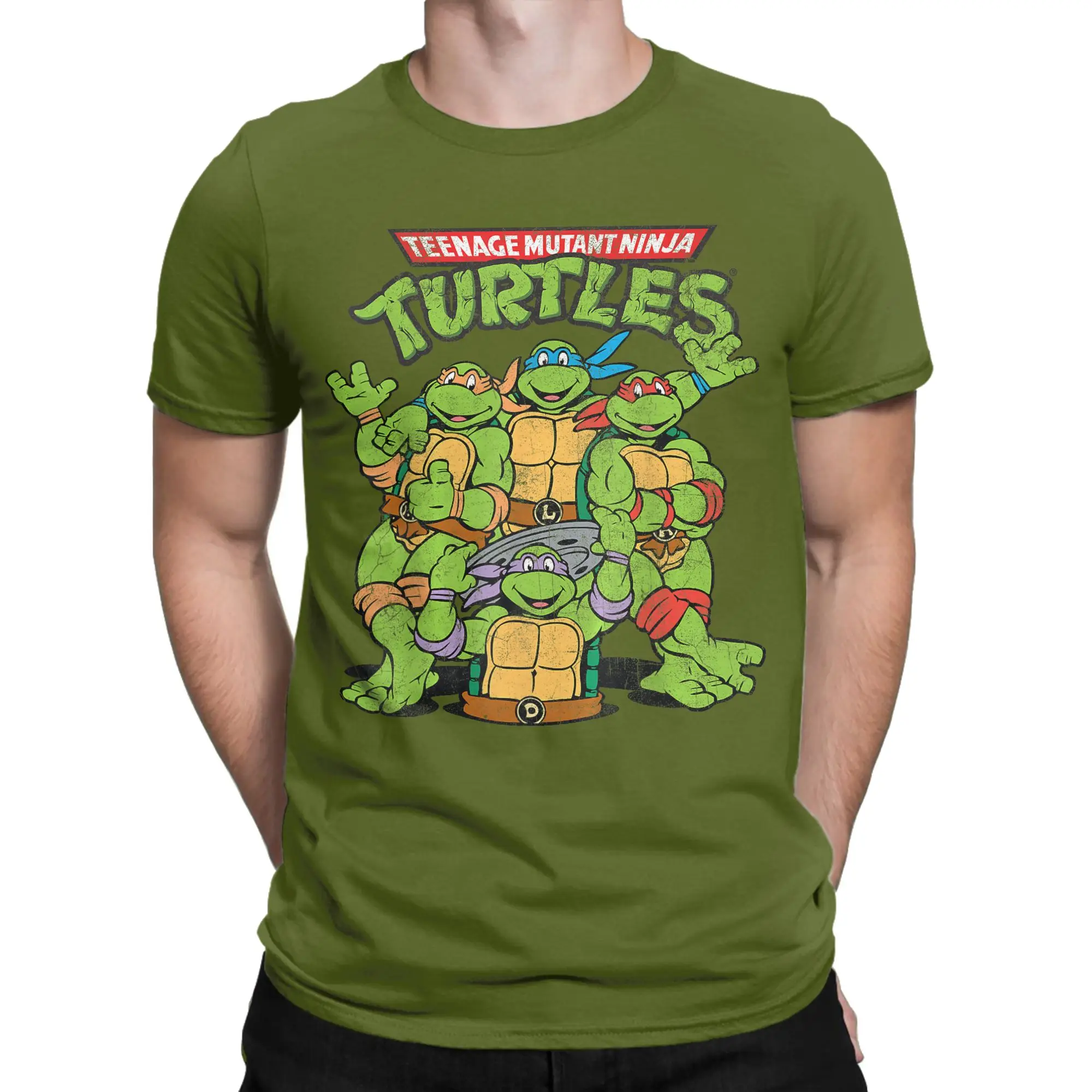 Fashion Ninja Turtles Classic Retro Logo T-Shirts Men Round Collar 100% Cotton T Shirts Short Sleeve Tees Plus Size Clothes