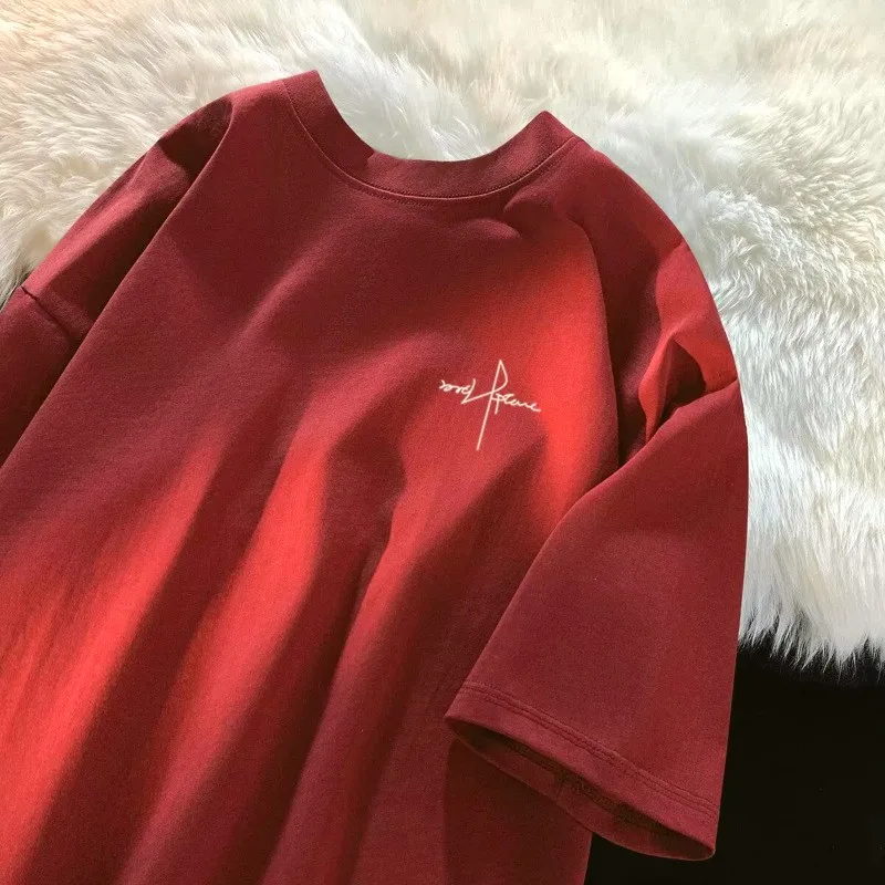 Japanese Minimalist Letter Print M-8XL Large Size Men's Casual Breathable T-shirt Summer Short Sleeved Shirt