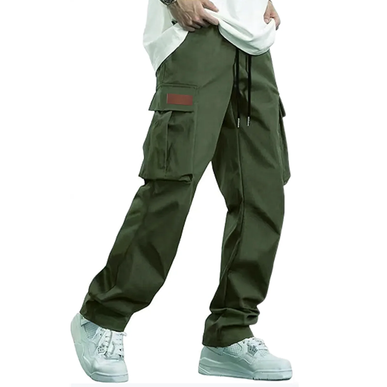 2025new men's workwear pants, European and American men's loose straight casual pants, men's workwear pocket pants