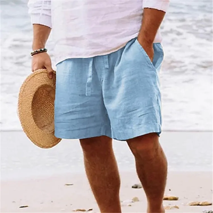 2025 Linen fabric summer Sports Shorts Men Beaching Shorts pocket Bodybuilding Sweatpants Fitness Jogger Running Gyms Men Shorts