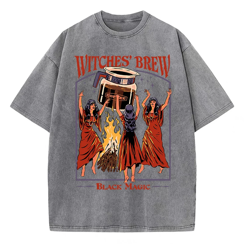 Witches Brew Coffee Black Magic Washed Retro Snow Mens T Shirt Summer Clothes Casual Tee Clothes T-Shirt Cotton Breathable Tops