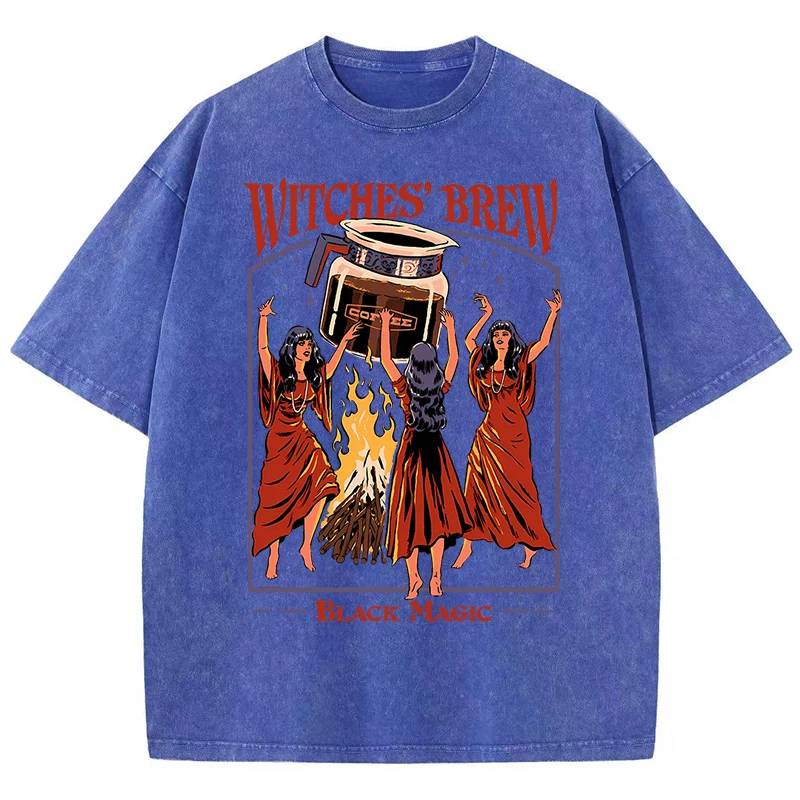 Witches Brew Coffee Black Magic Washed Retro Snow Mens T Shirt Summer Clothes Casual Tee Clothes T-Shirt Cotton Breathable Tops