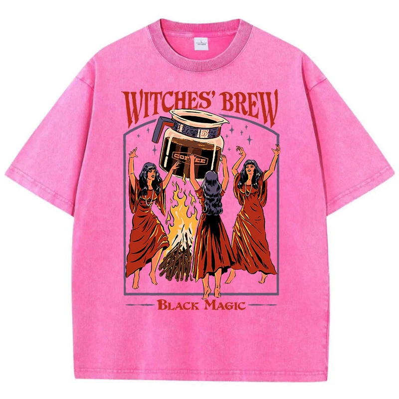 Witches Brew Coffee Black Magic Washed Retro Snow Mens T Shirt Summer Clothes Casual Tee Clothes T-Shirt Cotton Breathable Tops