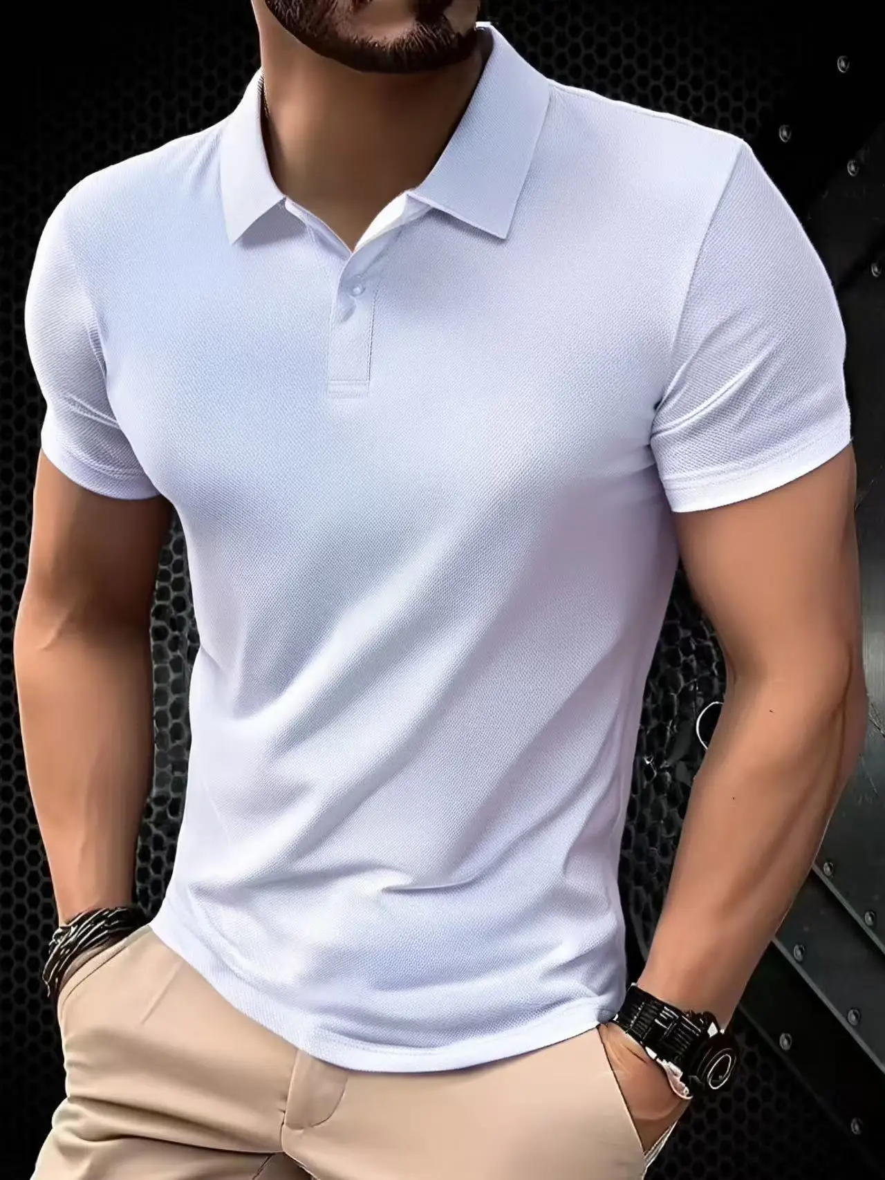 Solid color polo shirt ultra-light men's quick-drying breathable sweat-wicking shirt suitable for fitness gym and running