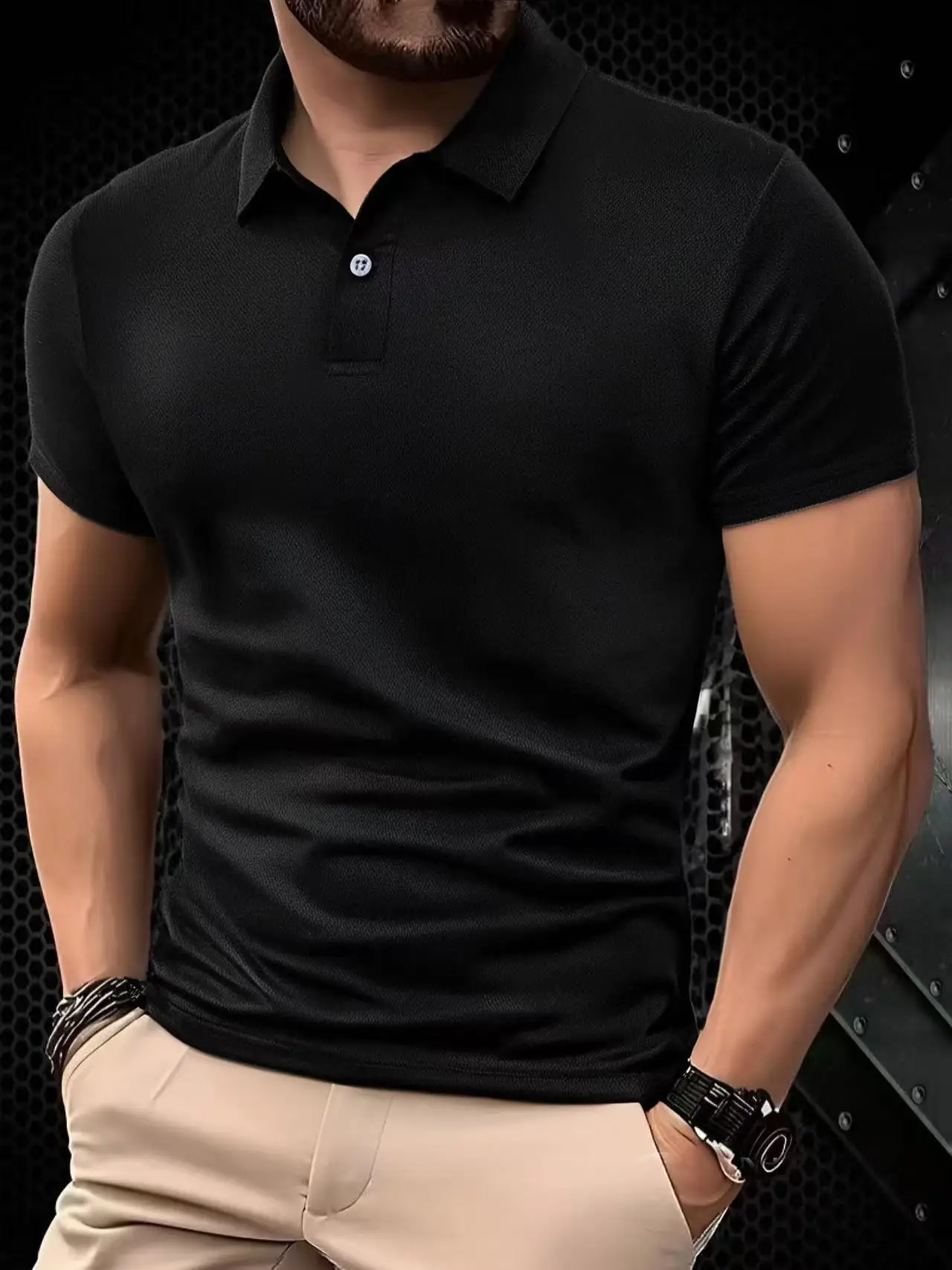 Solid color polo shirt ultra-light men's quick-drying breathable sweat-wicking shirt suitable for fitness gym and running