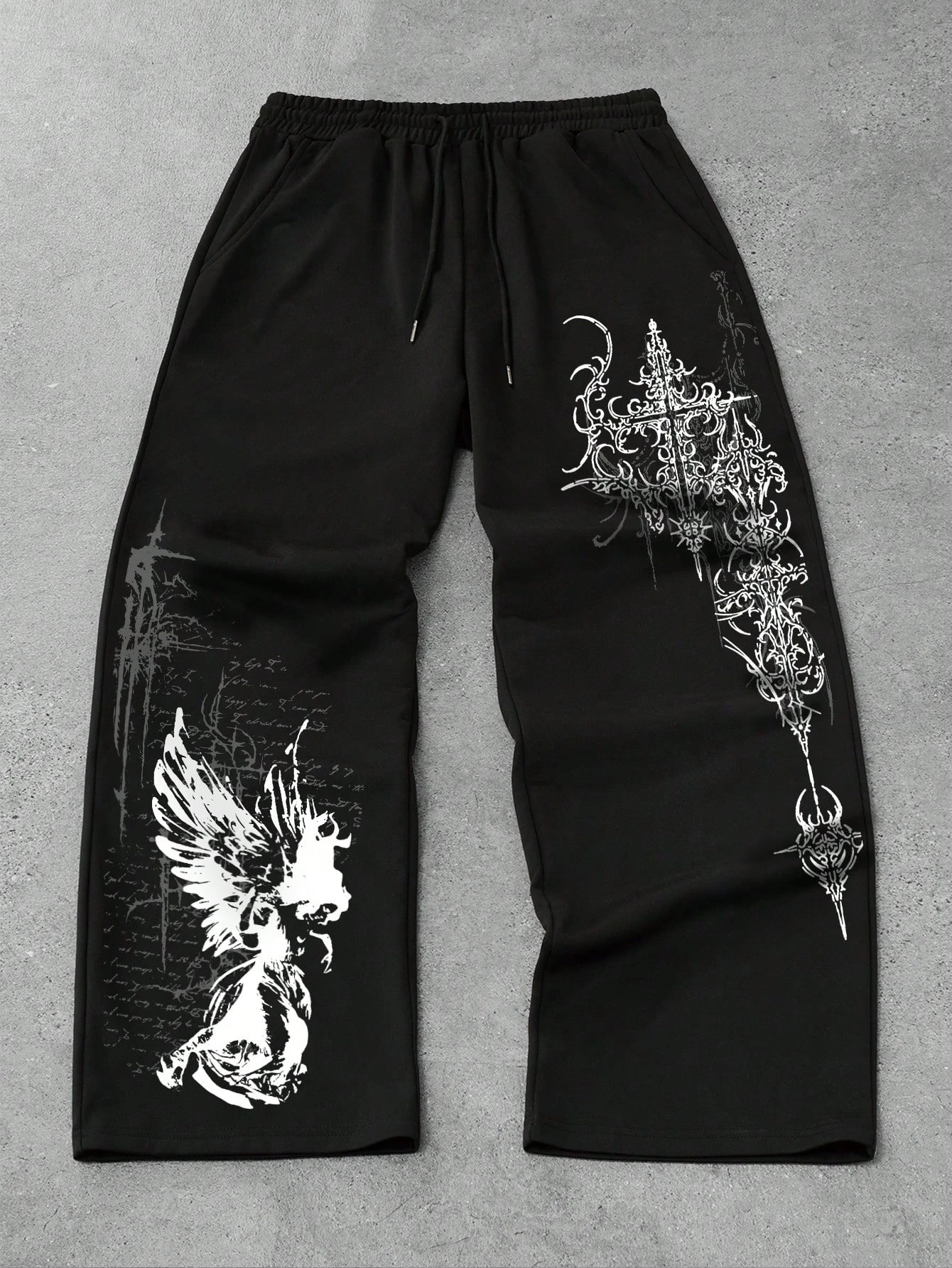 Summer Hot Sale Y2K Letter Flame Star Print Wide Leg Sweatpants Unisex Drawstring Loose Hip Hop Streetwear Casual Long Trousers
