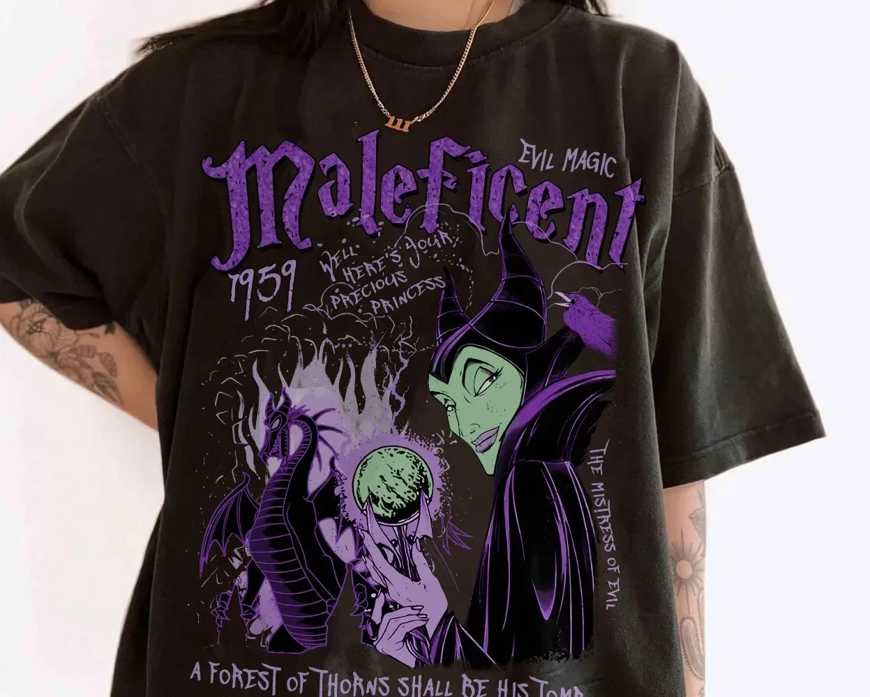 Disney T Shirt Retro Halloween Villain Evil Queen Loose Breathable Cotton Printed T-shirt