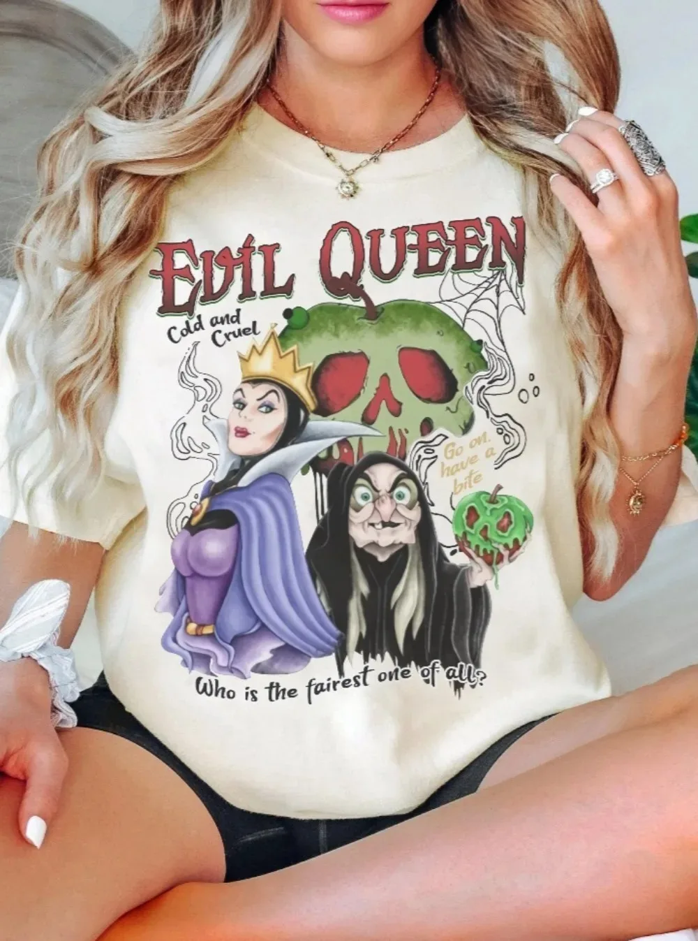 Disney T Shirt Retro Halloween Villain Evil Queen Loose Breathable Cotton Printed T-shirt
