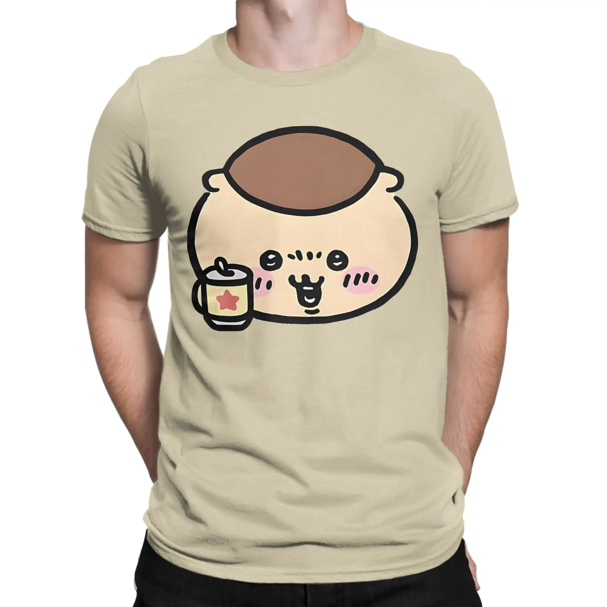 Chiikawas kurimanju T Shirt for Men Pure Cotton Awesome T-Shirt Crew Neck Tees Short Sleeve Clothing Plus Size