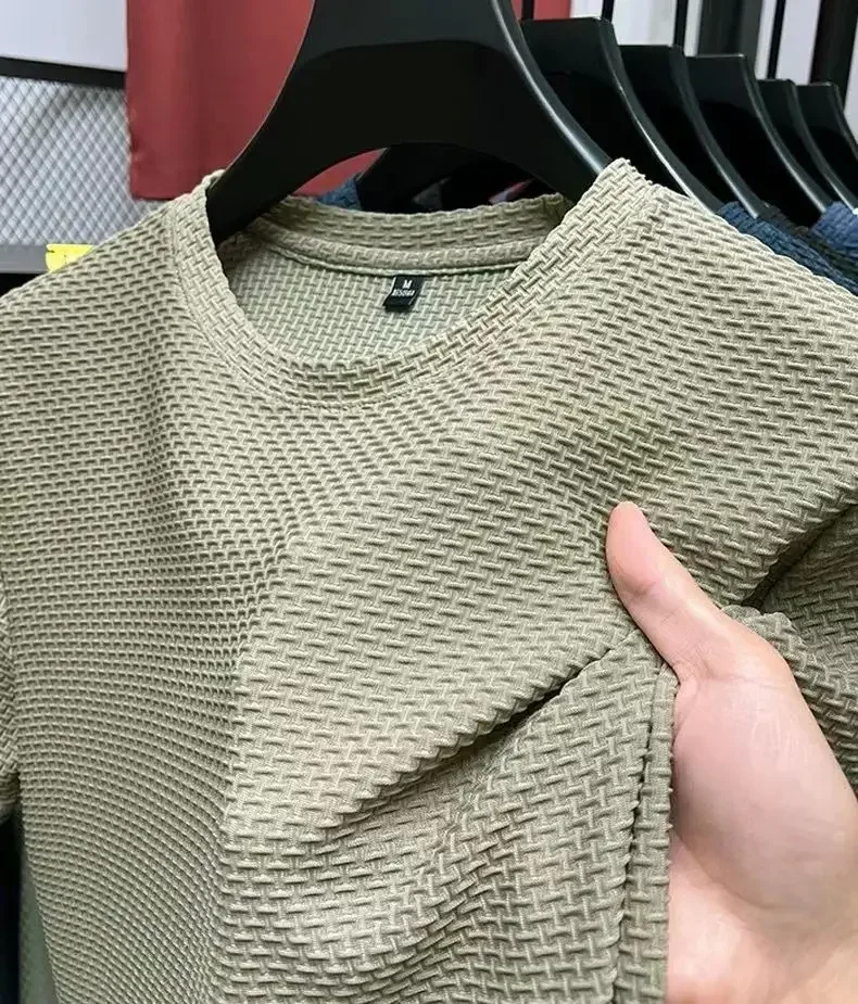 Ice Silk Mesh T-shirt Men's Short Sleeve Round Neck Tshirt Man Summer Half Sleeve Men Thin Solid Color Sports Tees Tops