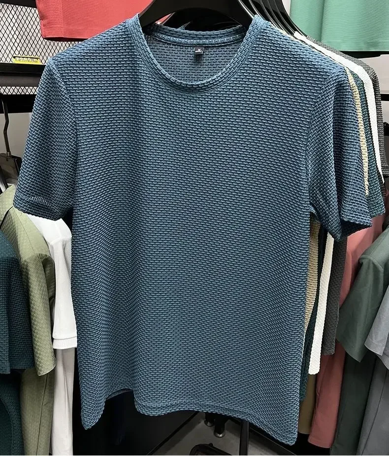 Ice Silk Mesh T-shirt Men's Short Sleeve Round Neck Tshirt Man Summer Half Sleeve Men Thin Solid Color Sports Tees Tops