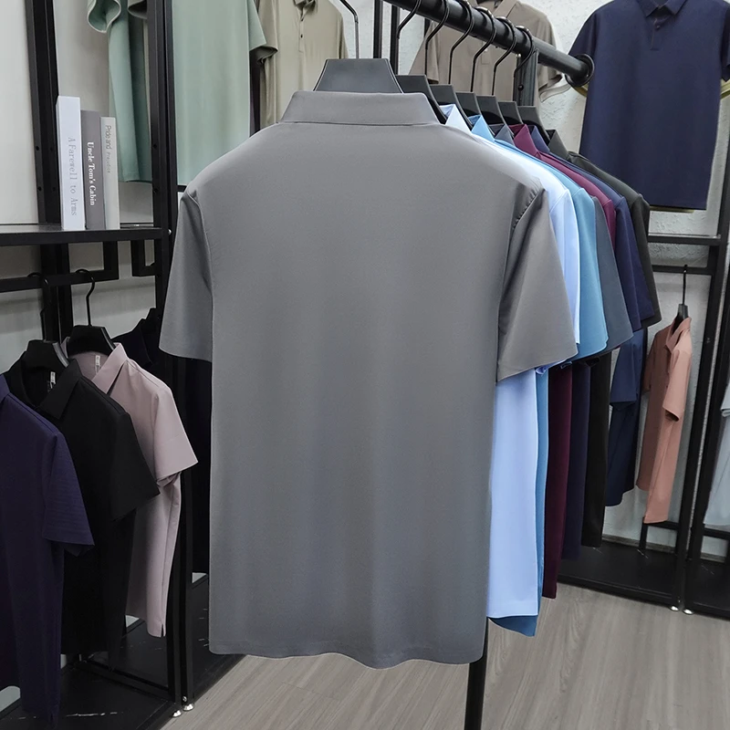 2026 New Men's Solid Polo Shirt Wrinkle Resistant Ice Silk Fabric Short Sleeve For Office And Casual