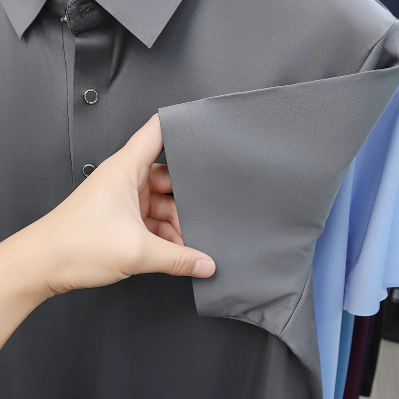 2026 New Men's Solid Polo Shirt Wrinkle Resistant Ice Silk Fabric Short Sleeve For Office And Casual