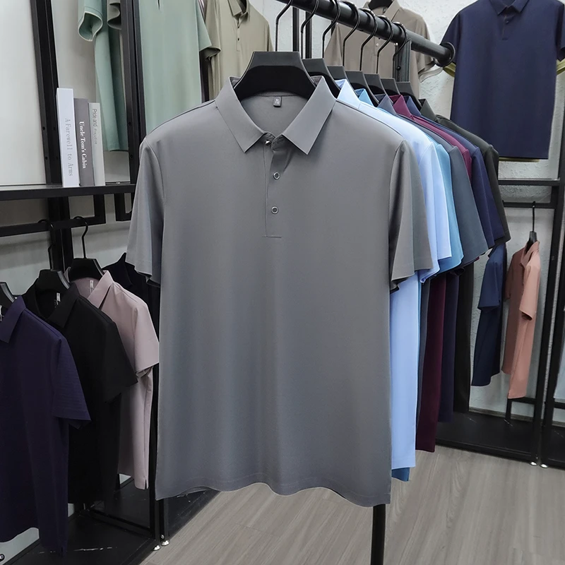 2026 New Men's Solid Polo Shirt Wrinkle Resistant Ice Silk Fabric Short Sleeve For Office And Casual