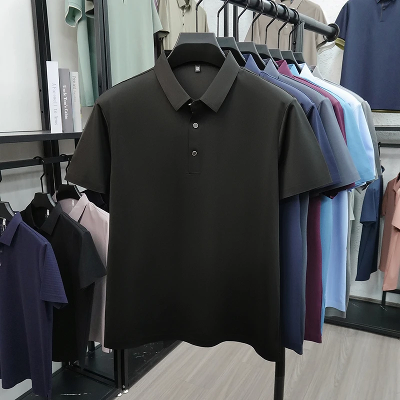 2026 New Men's Solid Polo Shirt Wrinkle Resistant Ice Silk Fabric Short Sleeve For Office And Casual