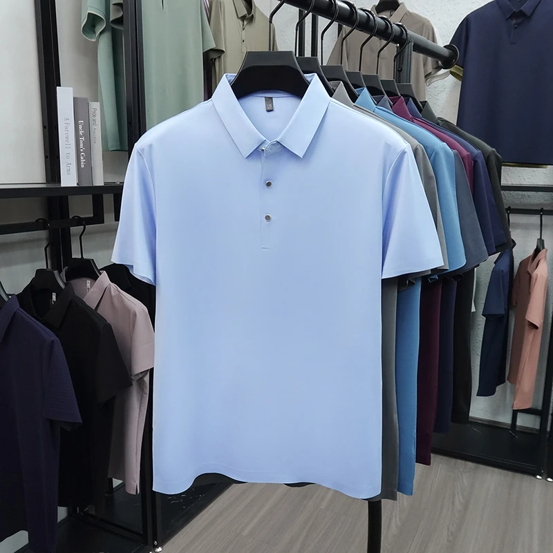 2026 New Men's Solid Polo Shirt Wrinkle Resistant Ice Silk Fabric Short Sleeve For Office And Casual