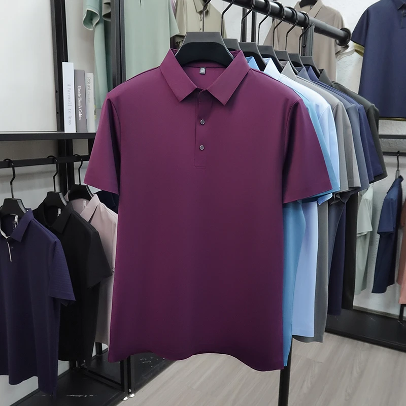 2026 New Men's Solid Polo Shirt Wrinkle Resistant Ice Silk Fabric Short Sleeve For Office And Casual