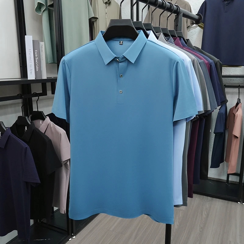 2026 New Men's Solid Polo Shirt Wrinkle Resistant Ice Silk Fabric Short Sleeve For Office And Casual