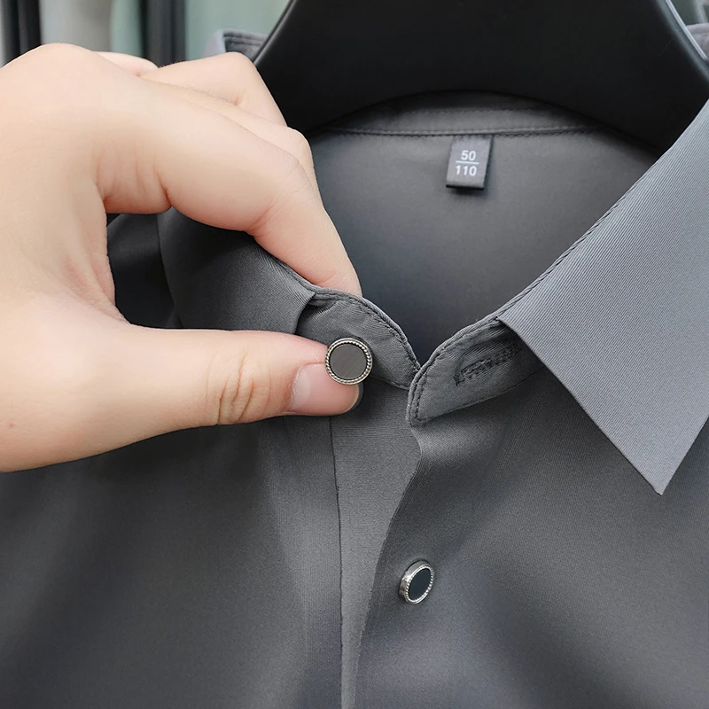 2026 New Men's Solid Polo Shirt Wrinkle Resistant Ice Silk Fabric Short Sleeve For Office And Casual