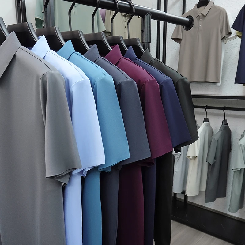 2026 New Men's Solid Polo Shirt Wrinkle Resistant Ice Silk Fabric Short Sleeve For Office And Casual