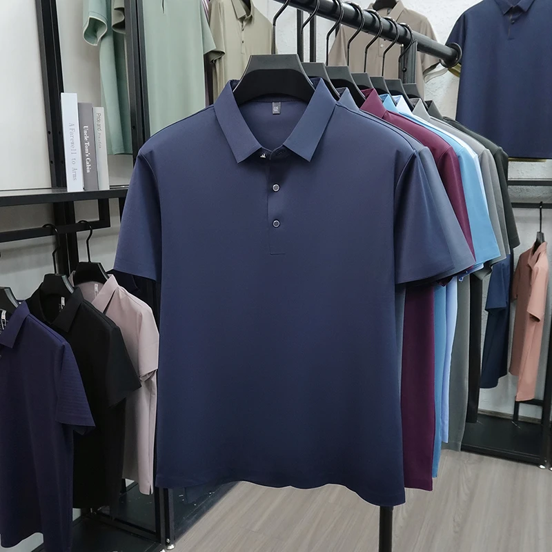 2026 New Men's Solid Polo Shirt Wrinkle Resistant Ice Silk Fabric Short Sleeve For Office And Casual